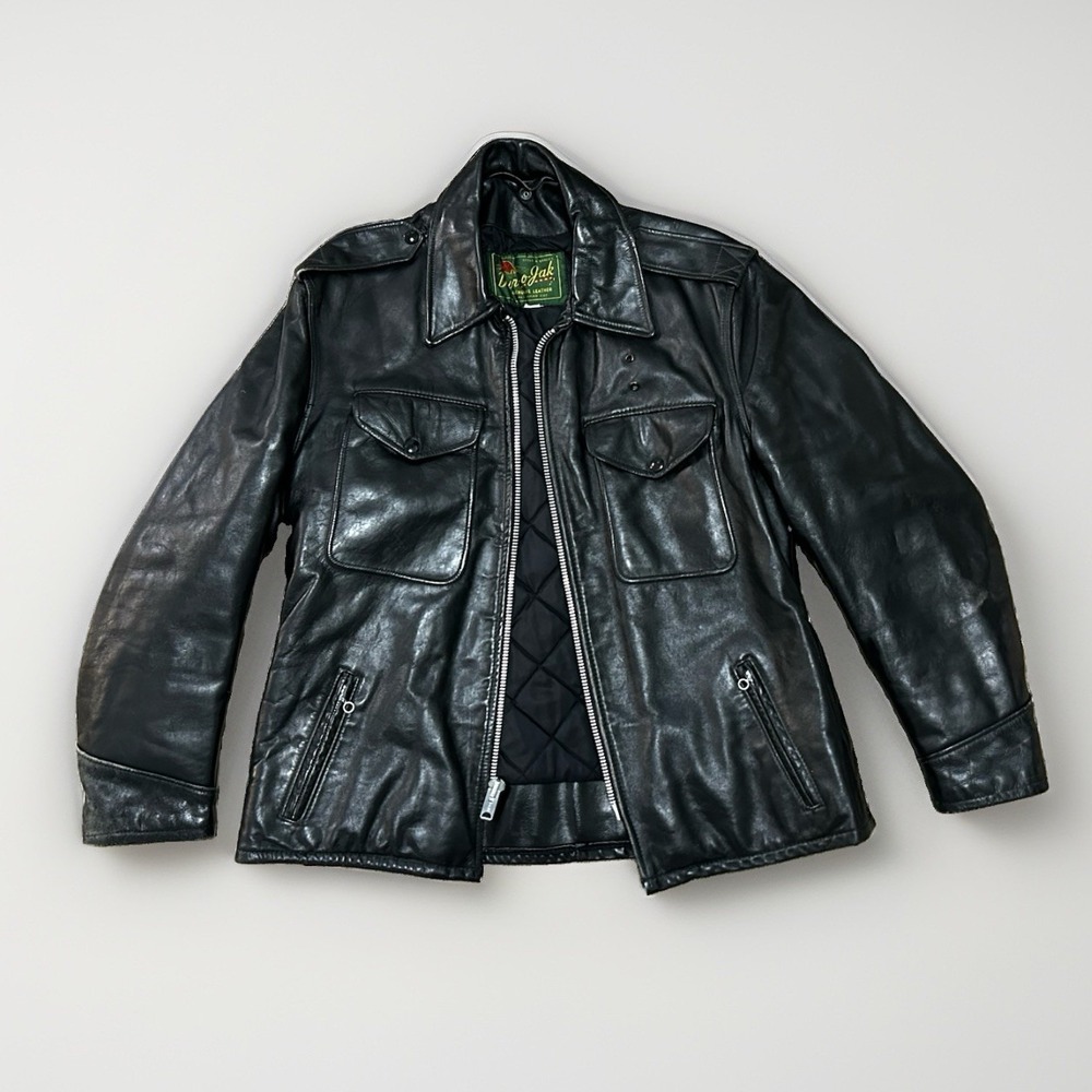 Vintage 60s Schott Bros DUR O JAK Police Leather Jacket Black Quilted Lining 42